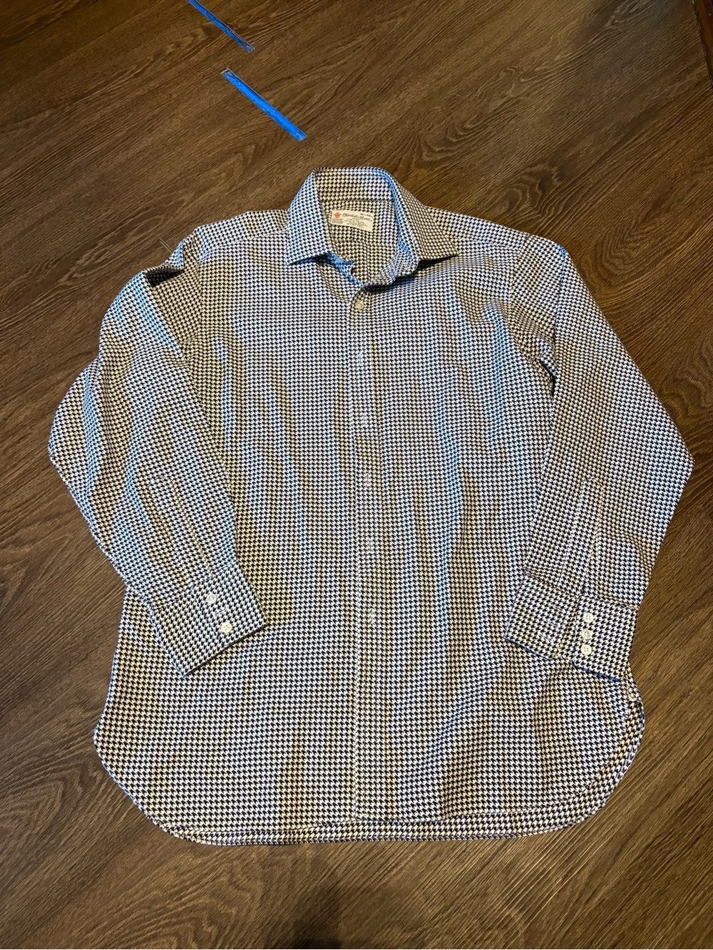 Turnbull & Asser Blue and White Micro-Check Dress Shirt